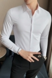 高品质轻奢商务暗条纹无痕衬衫免烫衬衣男长袖衬衫白色C6012-P78，男装衬衫，电商A213