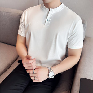绿松石装饰设计感V领正肩液氨棉高级感修身短袖TT恤衫男TF112-P45图片