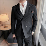高品质条纹双排扣西装男上衣修身休闲西服外套单西中灰DX112-P155，男装西服套装，电商A213