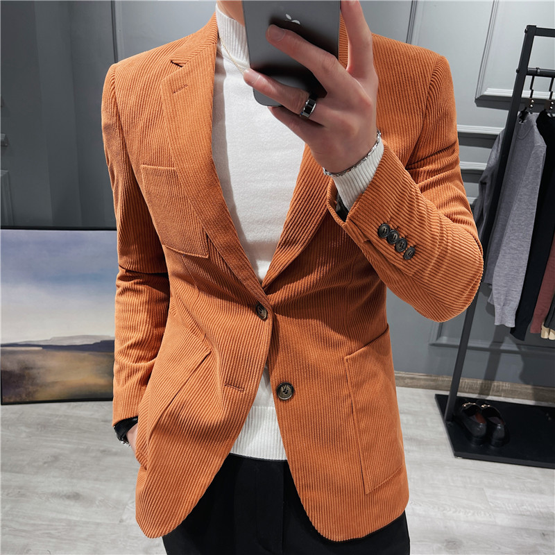 灯芯绒面料帅气西服男士韩版修身西装外套单西服白色DX623-P137图片