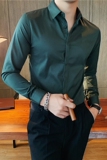品质基础款跑量-男纯色暗门襟修身长袖衬衫墨绿色C6637/特P55，男装衬衫，电商A213