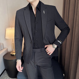 质感休闲西服套装修身男装高级感西装两件套米白色LJT6118-P215，男装西服套装，电商A213