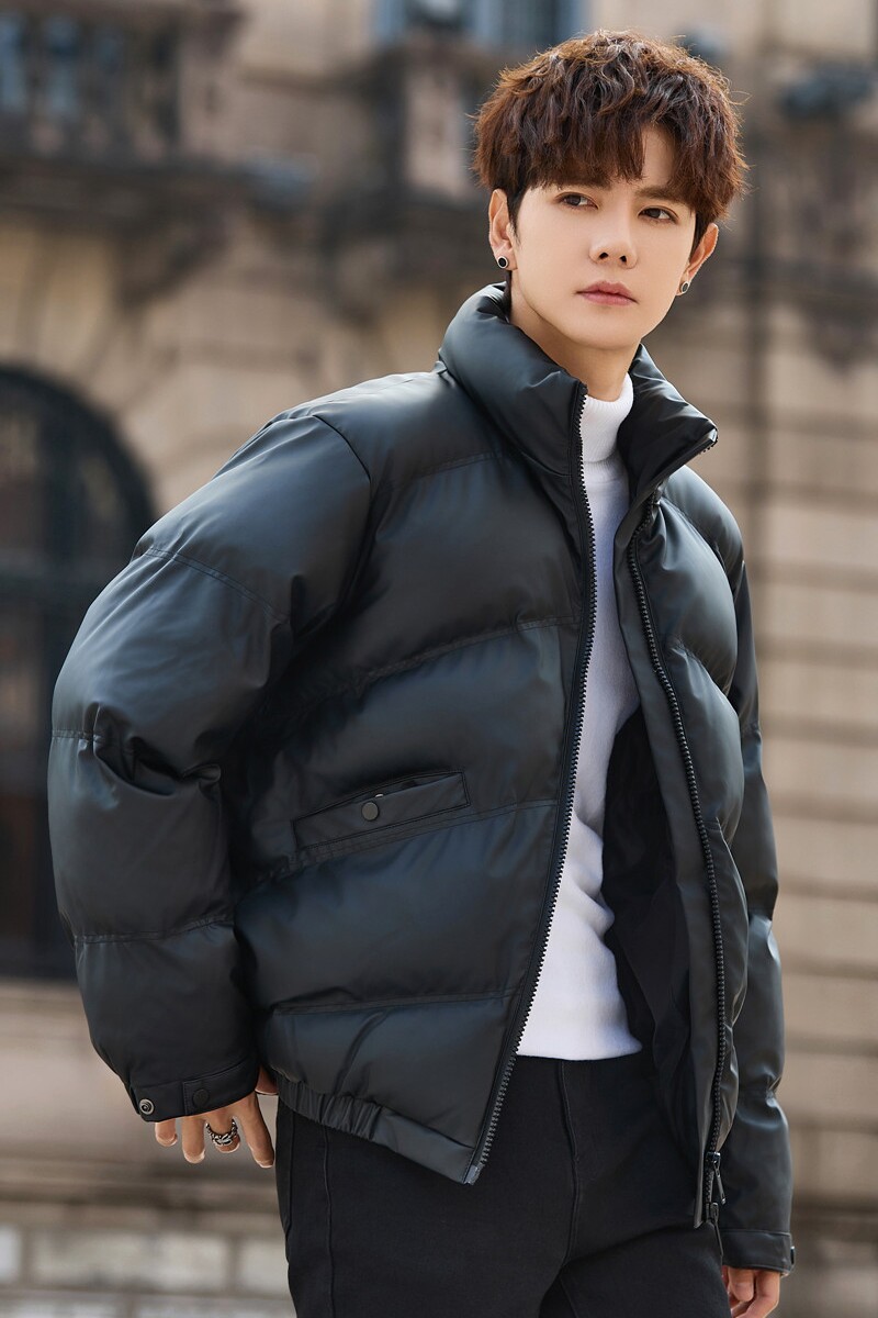 加厚棉衣潮男短款棉服柔软皮外套立领拉链面包服黑色MY22005-P198图片