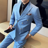 新增黑色~高品质西服戗驳领双排扣纯色西装三件套男SJT8016-P275，男装西服套装，电商A213