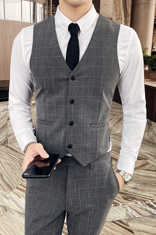 伴郎服兄弟装男士潮流婚礼西装马甲英伦修身格子马甲DMJ101/P60,男装西服套装,电商A213