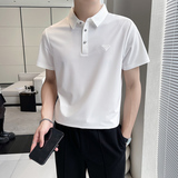 轻熟风~暗条纹高弹冰丝翻领无痕T恤男士短袖POLO衫蓝色PL03-P60，男装T恤，电商A213