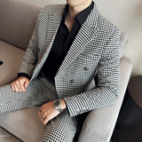 高级感千鸟格子帅气西服两件套男双排扣休闲西装套装LJT-2-P225，男装西服套装，电商A213