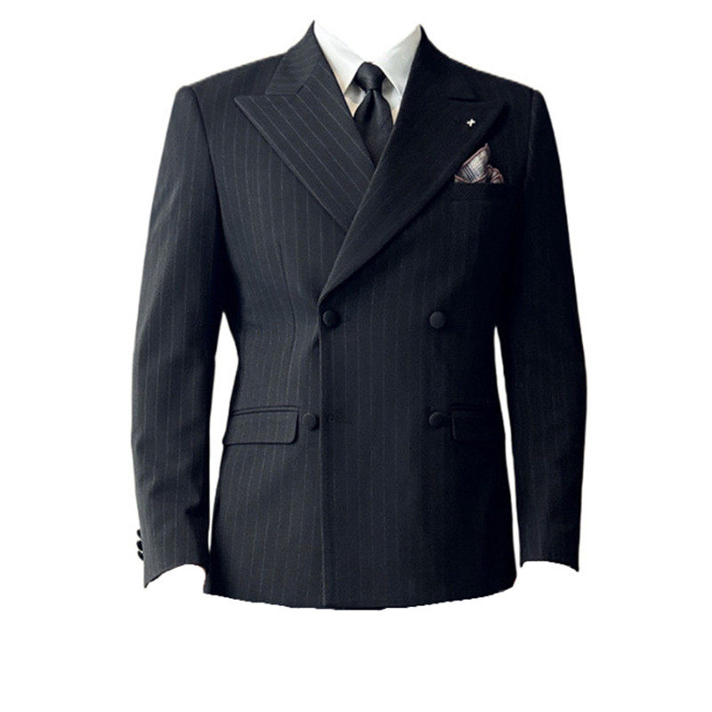 厚款大戗驳领双排扣西服拉伸腰围西裤条纹西装三件套SJT2082-P285图片