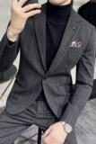 条纹毛呢休闲西装外套男修身韩版秋冬加厚款西服套装LJT6953-P230，男装西服套装，电商A213