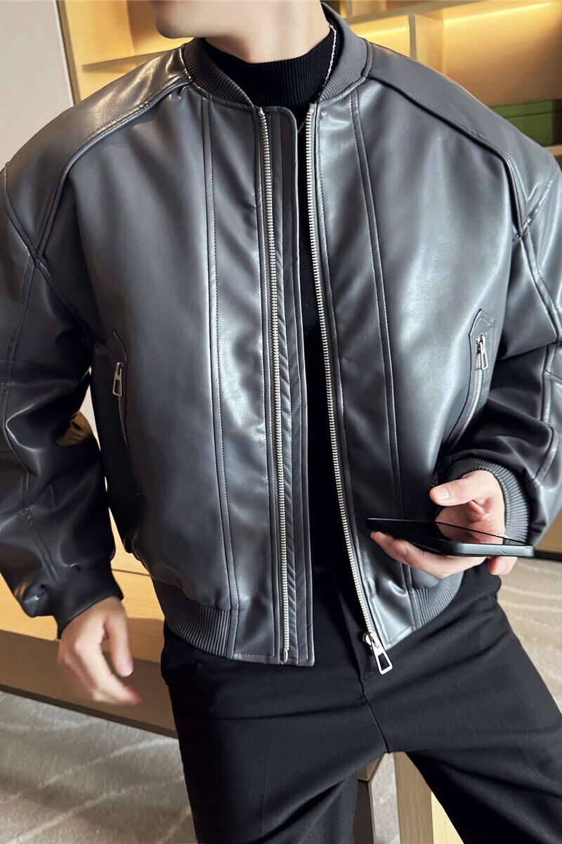 加厚加棉棉衣短款机车皮夹克外套立领保暖面包服灰色M21939-P218图片