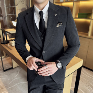 M-7XL一粒扣西装两件套男修身商务西服套装藏青色LJT7051-P150特图片