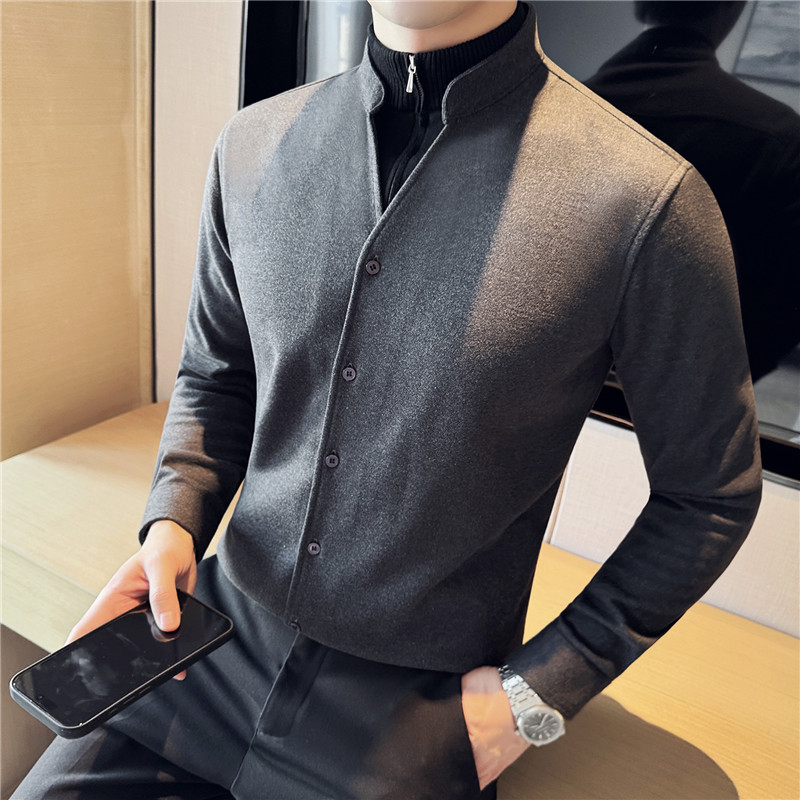 新中式立领加厚毛呢衬衫休闲假两件半高领半拉链毛衣男CM9202-P83,男装衬衫,电商A213