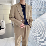 高级感西服套装男微阔两粒扣垂感西装两件套卡其色LJT958-P235，男装西服套装，电商A213