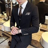 新增黑色~高品质西服戗驳领一粒扣纯色西装三件套男SJT8018-P275，男装西服套装，电商A213