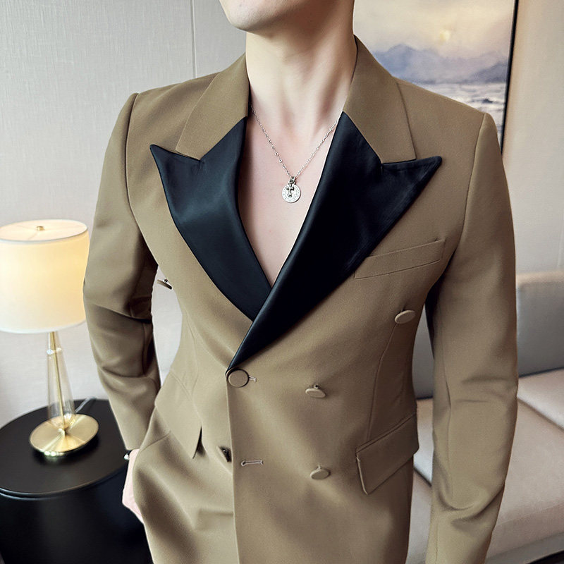 帅气单西上衣结婚西服男礼服塔士多双排扣西装咖啡色DX288-P167,男装西服套装,电商A213