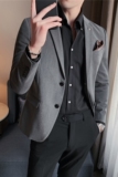 高品质S-7XL纯色西装男上衣修身休闲西服外套中灰色DX402-P155，男装西服套装，电商A213
