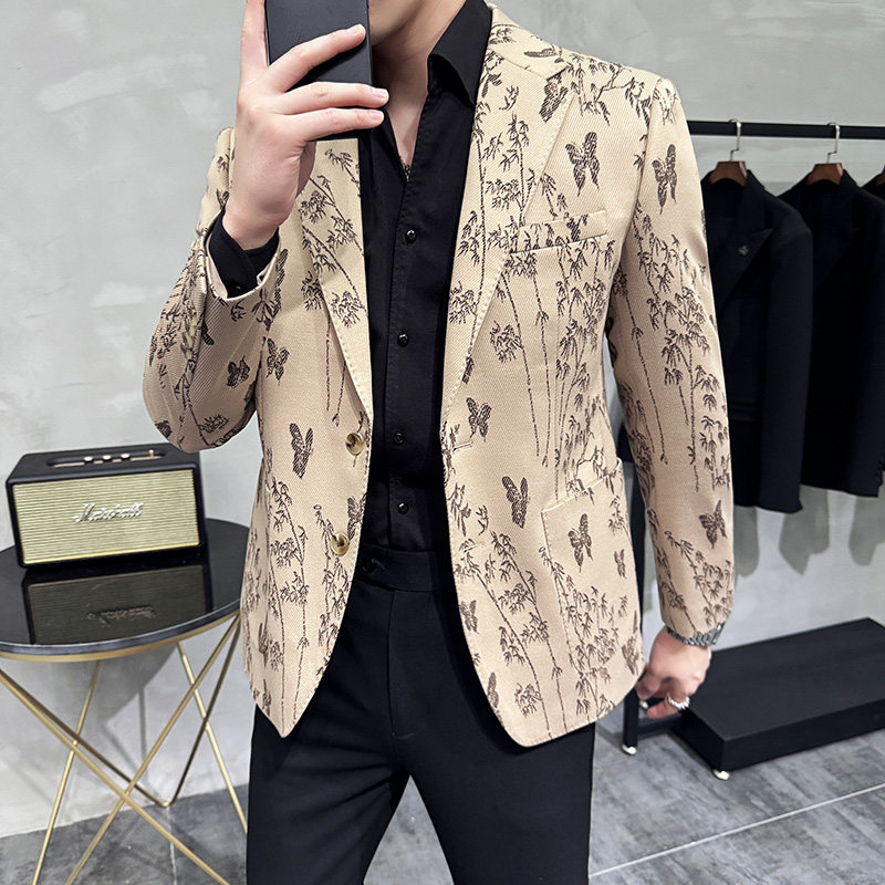 高级感秋装花西装外套男西服商务休闲质感印花西装DX8036-P155，男装西服套装，电商A213