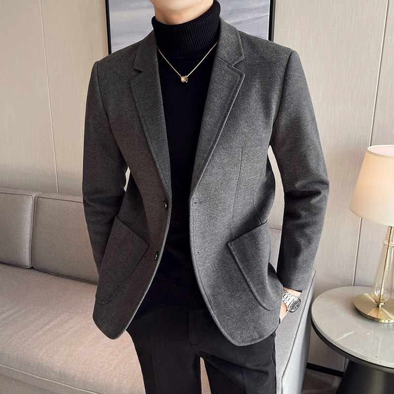 特价款~男士毛呢西服外套帅气妮子西服加厚单西灰色DX8803-P100图片