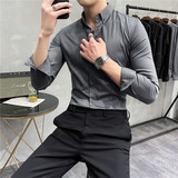 2025春装新款男士虚线条纹长袖衬衫英伦修身衬衣C2021-P68，男装衬衫，电商A213