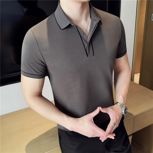 新疆长绒棉液氨科技~夏季线条撞色polo衫短袖t恤宝石红PL2256-P48图片