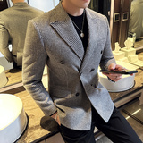 戗驳领双排扣千鸟格西装高级感高端羊毛呢西服外套DX8815-P155，男装西服套装，电商A213