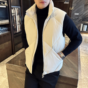 轻薄羽绒服白鸭绒保暖无袖外套男立领羽绒马甲白色YR5533-P218图片