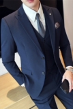 春秋戗驳领双开叉两粒扣西装男套装西服三件套藏青色SJT505-P265，男装西服套装，电商A213