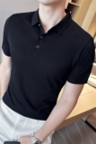 冰丝高弹华夫格~男士短袖Polo衫薄款无痕透气T恤黑色PL2318-P68，男装T恤，电商A213