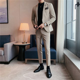 纯色小西装男修身大码两件套男商务休闲西服套装中灰LJT105/P210，男装西服套装，电商A213