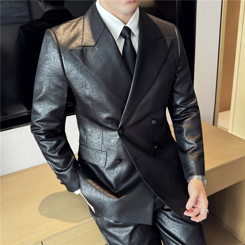 宴会主持人西服套装男双排扣大戗驳领亮面提花西装潮LJT703-P233，男装西服，电商A213