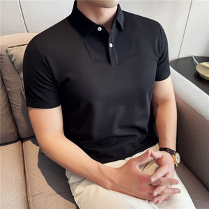 高品质跑量款无痕压胶~纯色polo衫男翻领短袖t恤白色PL19-P30特图片