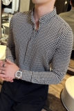 高级感立领衬衫男长袖暗扣圆领衬衣潮流免烫千鸟格衬衫C2363-P58，男装衬衫，电商A213