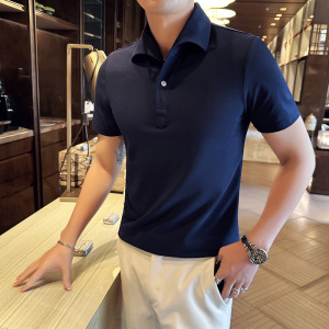 立体一字领休闲polo衫男商务时尚古巴领短袖T恤咖啡色PL2426-P63图片