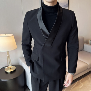 高级感拼色领~结婚西服男礼服塔士多青果领西装上衣DX669-P167图片