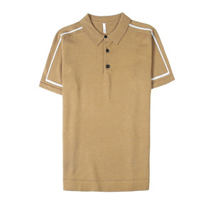 夏装时尚拼色条纹修身弹力针织冰丝T恤衫男短袖POLO衫PL9802-P55图片