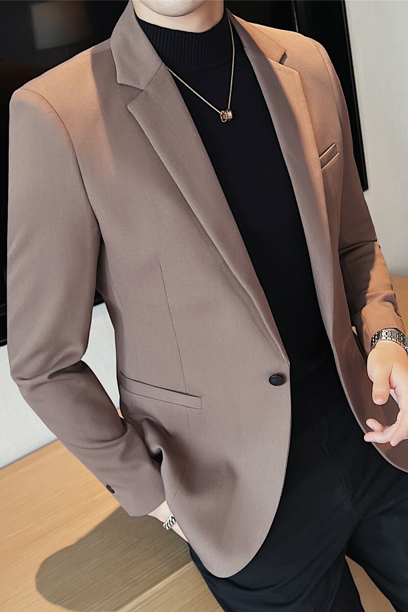 高级感斜纹帅气西服男休闲西装外套咖啡色DX0589-P155图片