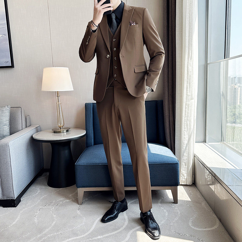 高品质西服戗驳领一粒扣纯色西装三件套男蓝色SJT8018-P275图片