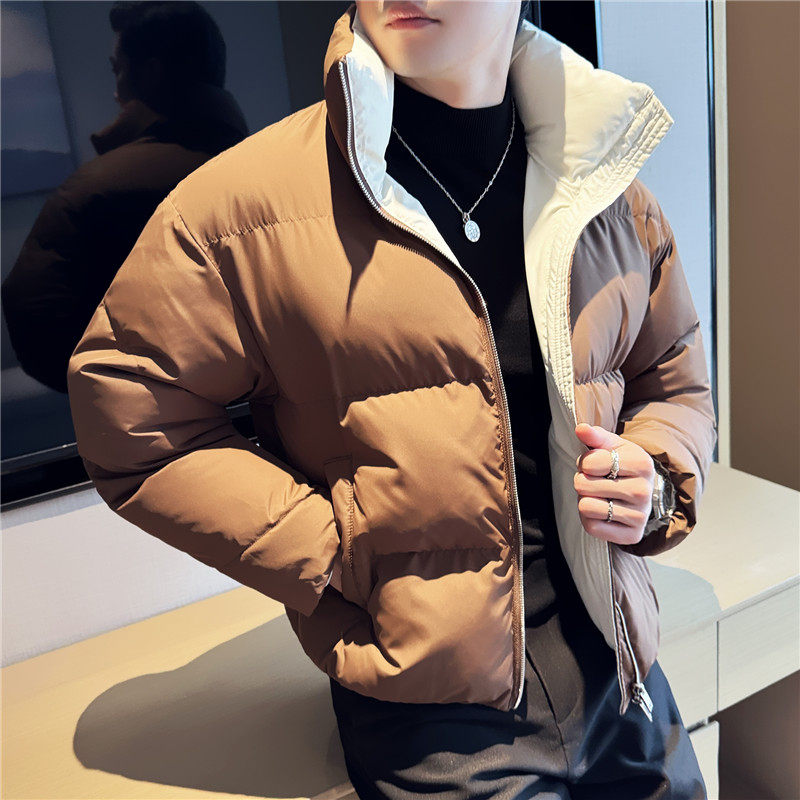 双面穿高级感加厚棉衣短款时尚保暖棉服立领外套黑色M23083-P193，男装棉衣，电商A213