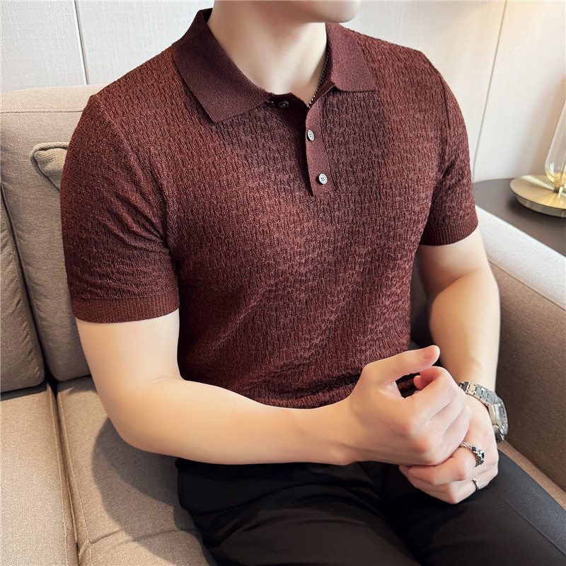 高级感冰丝薄款针织短袖Polo衫翻领立体感肌理感T恤男PL8518-P63,男装Polo衫,电商A213