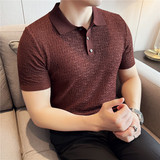 高级感冰丝薄款针织短袖Polo衫翻领立体感肌理感T恤男PL8518-P63，男装Polo衫，电商A213