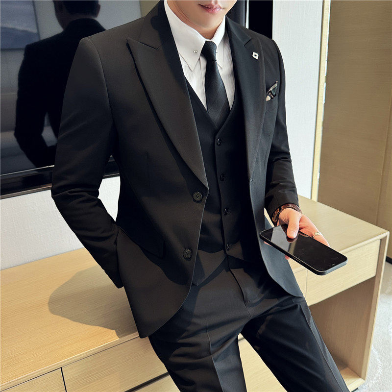 特价主推两粒扣西装套装修身商务西服三件套深灰色SJT7052-P190特,男装西服套装,电商A213