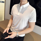 英伦风~纯色高弹冰丝翻领无痕T恤男士短袖POLO衫橘红色PL02-P50，男装T恤，电商A213