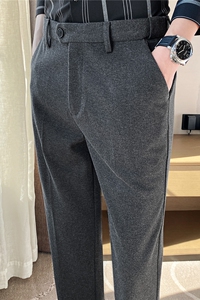 腰部可拉伸磨毛加厚毛呢西裤男商务西裤小脚休闲裤灰色XK208-P68图片