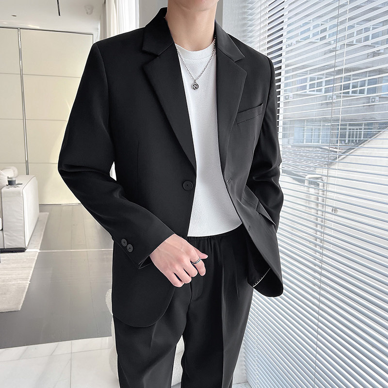 高级感西服套装男微阔两粒扣垂感西装两件套白色LJT5507-P235,男装西服套装,电商A213