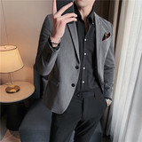 高品质S-7XL纯色西装男上衣修身休闲西服外套中灰色DX402-P155，男装西服套装，电商A213