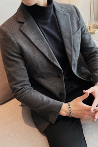 新增4XL~男士毛呢休闲西服外套潮流暗条纹妮子西服灰色DX912-P145图片