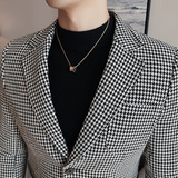 加厚西装外套男秋冬季潮流修身黑白拼接千鸟格子西服男DX916-P138，男装西服套装，电商A213