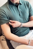 冰丝高弹刺绣翻领无痕T恤男士华夫格短袖POLO衫绿色PL2310-P68，男装T恤，电商A213