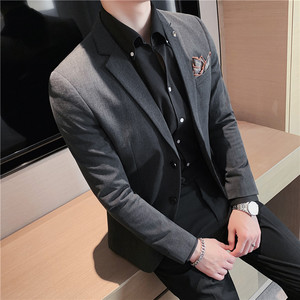 高品质S-7XL纯色西装男上衣修身休闲西服外套深灰色DX402-P155图片