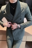 男士双排扣条纹休闲西服套装戗驳领韩式修身西装两件套LJT36-P230，男装西服套装，电商A213